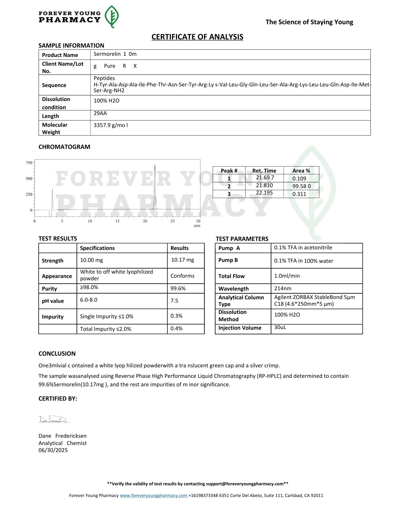Sermorelin 10mg - COA